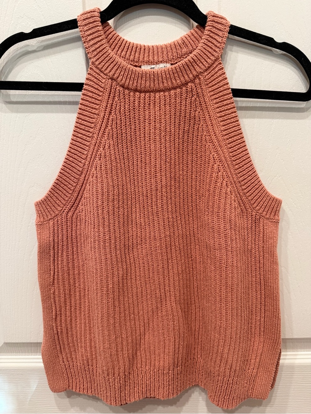 Madewell Dusty Rose Ribbed Sleeveless Sweater Tank S High Neck Side Slits